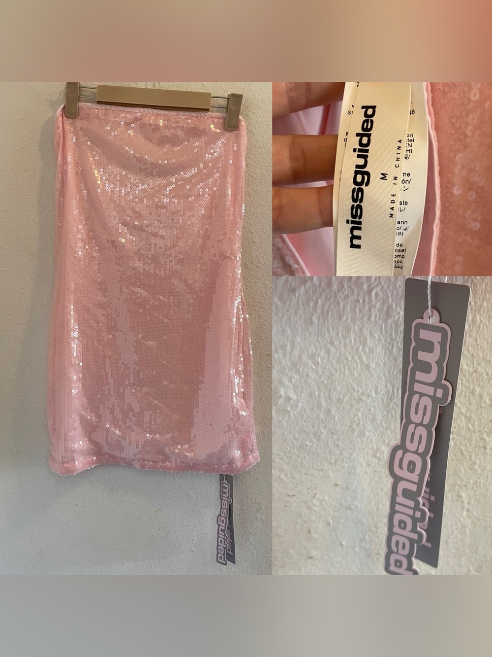 Missguided Pale Pink Sequin Mini Skirt